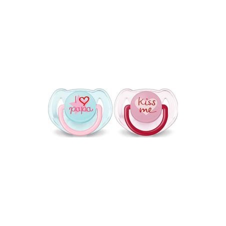 CHUPETE SILICONA PHILIPS AVENT I LOVE PAPA KISS 6- 18 M NIÑA 2 CHUPETES  SCF172/72