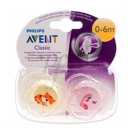 CHUPETE SILICONA PHILIPS AVENT 0 - 6 M 2 U NIÑA ANIMALES