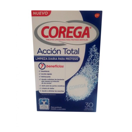 COREGA ACCION TOTAL LIMPIADOR LIMPIEZA PROTESIS 30 TABLETAS