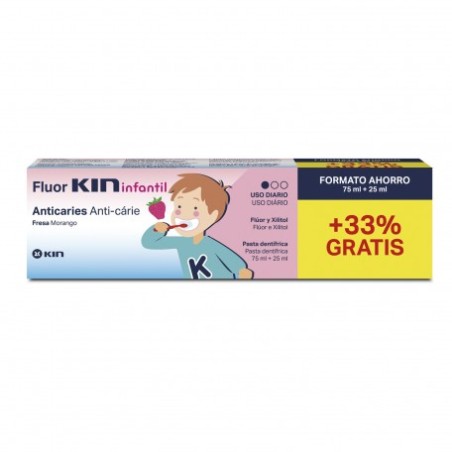 FLUOR KIN INFANTIL PASTA DENTIFRICA FRESA 75 ML +25ML FORMATO AHORRO