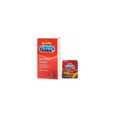 DUREX SENSITIVO SUAVE + DUREX REAL FEEL PRESERVA PROMOCION 12 U + 3 U